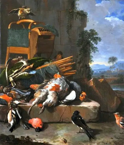 Natureza morta com pássaros (Material de caça). - Melchior de Hondecoeter
