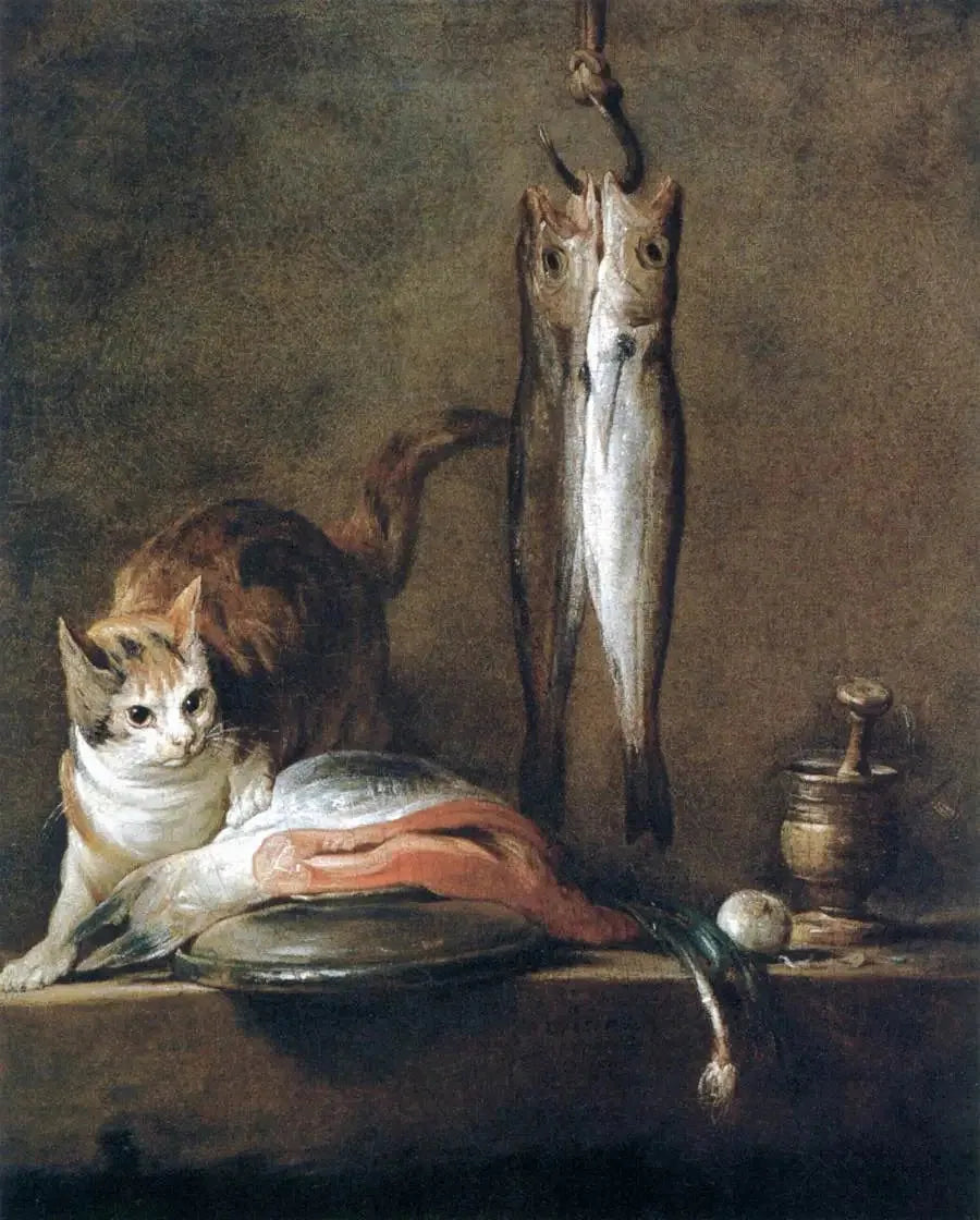 Natureza morta com gato e peixe - Jean Simeón Chardin