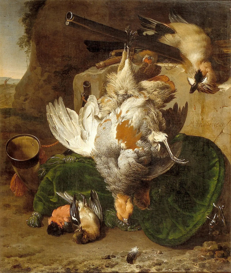 natureza morta com pássaros mortos - Melchior de Hondecoeter