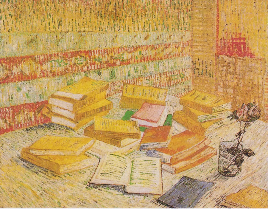 Natureza morta com romances franceses e uma rosa em um copo - Vincent van Gogh