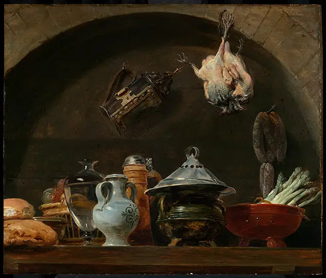 Natureza morta com várias potes, pão, uma lâmpada e aves de capoeira empalhadas em uma nicho - Peter Paul Rubens