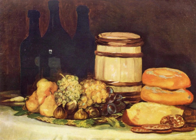Natureza morta com frutas, garrafas, pães - Francisco de Goya