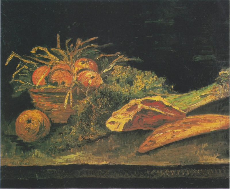 Natureza morta com cesta de maçãs, carne e pãezinhos - Vincent van Gogh