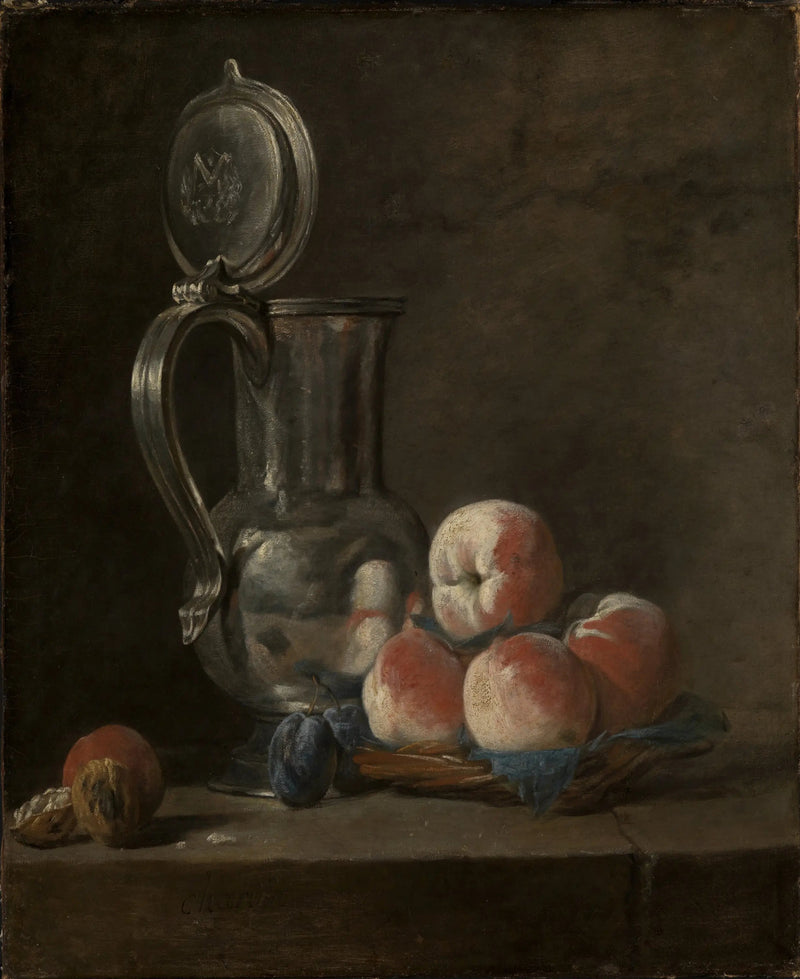 Natureza morta com jarro de lata e pêssegos - Jean Simeón Chardin