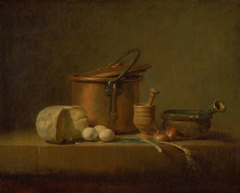 Natureza morta com pote de cobre, queijo e ovos - Jean Simeón Chardin