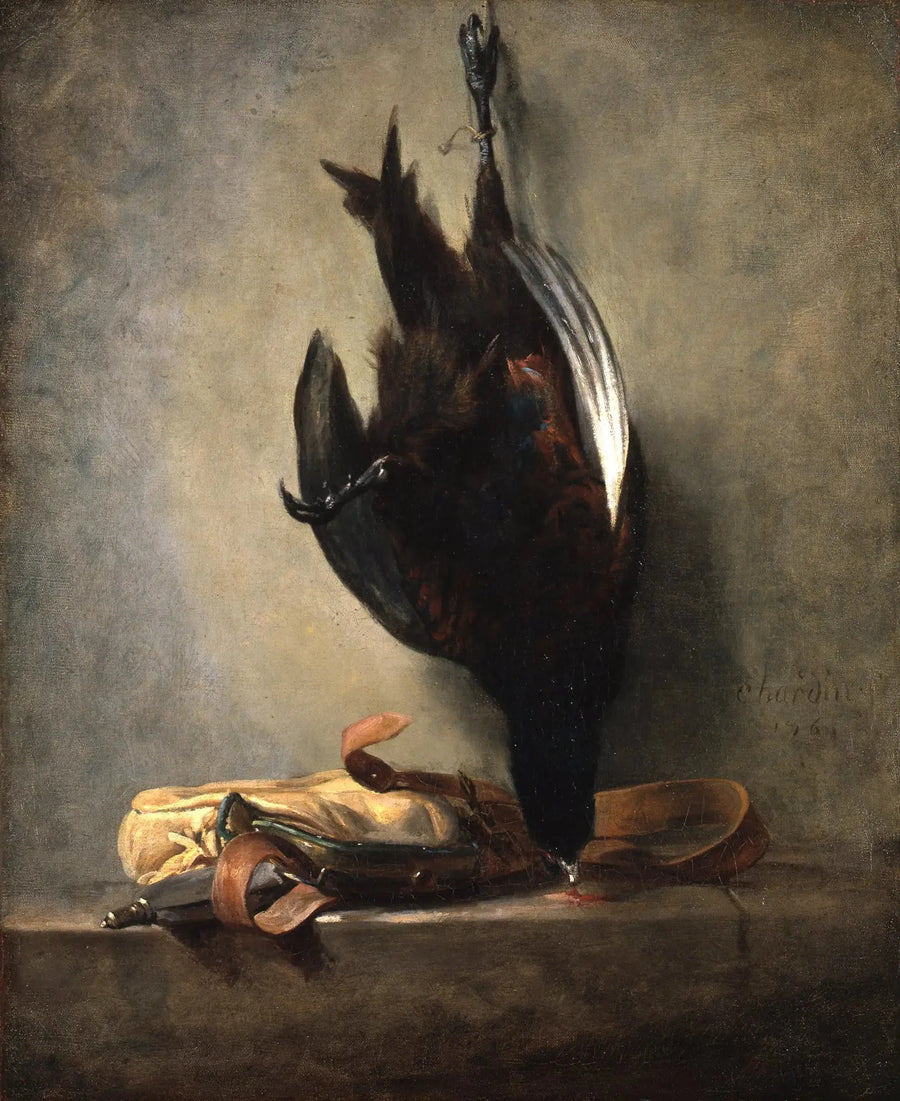 Natureza morta com um faisão morto e uma sacola de caça - Jean Simeón Chardin