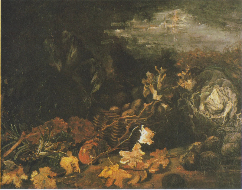 Natureza morta com uma cesta de batatas, cercada por folhas de outono e legumes - Vincent van Gogh