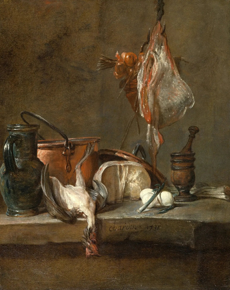 Natureza morta com uma raia e uma cesta de cebolas - Jean Simeón Chardin