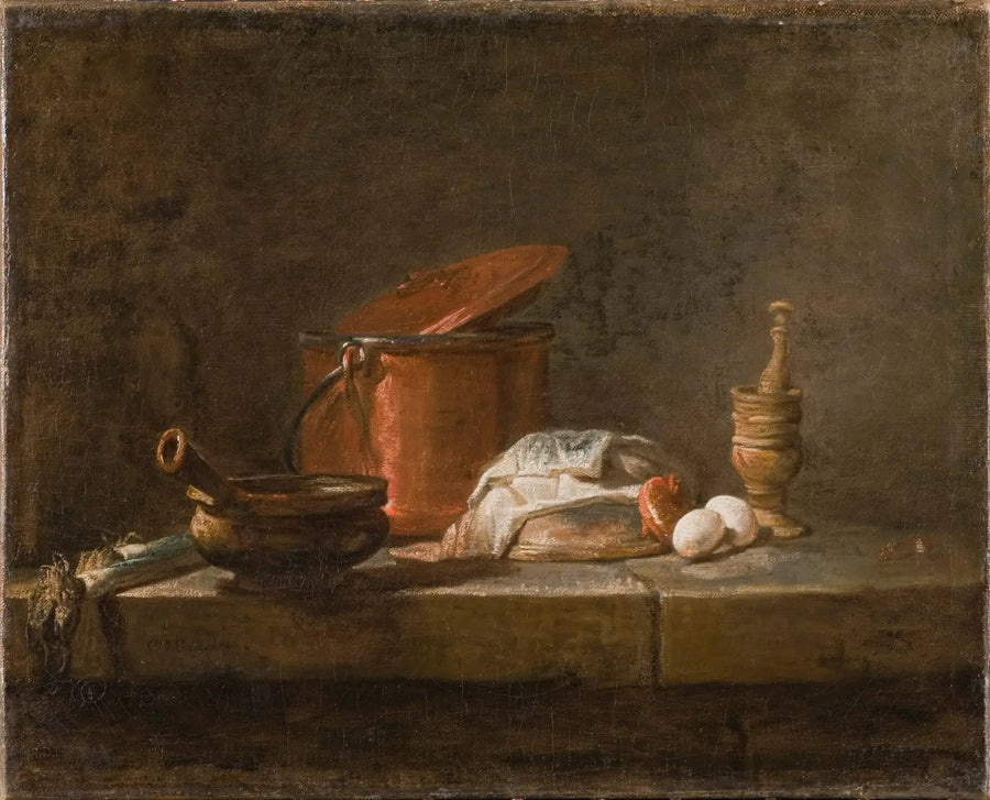 Natureza morta com utensílios de cozinha e legumes - Jean Simeón Chardin