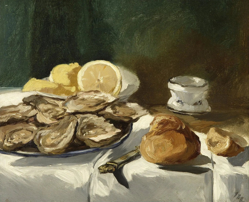 Natureza morta, ostras, limão, brioche - Édouard Manet
