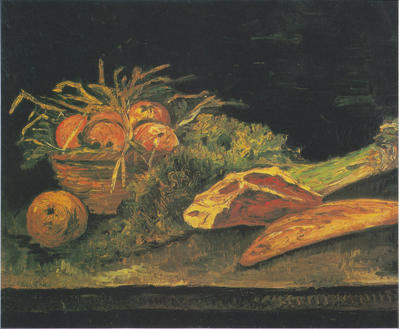 Natureza morta com cesta de maçãs, carne e pãezinhos - Vincent van Gogh