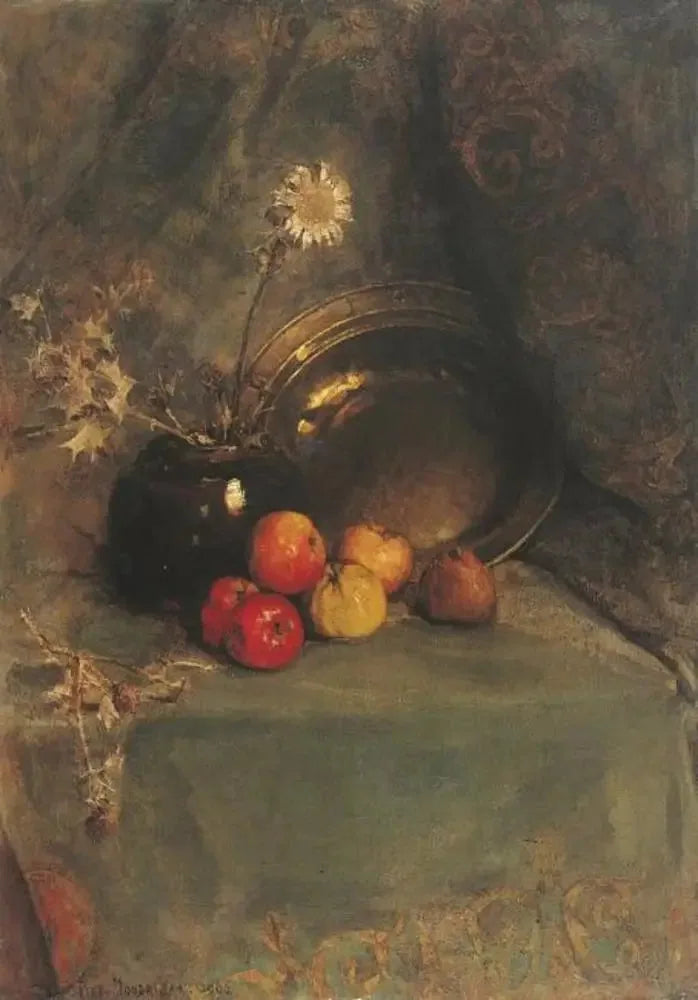 Natureza morta: maçãs, vaso de flores e panela de metal - Piet Mondrian