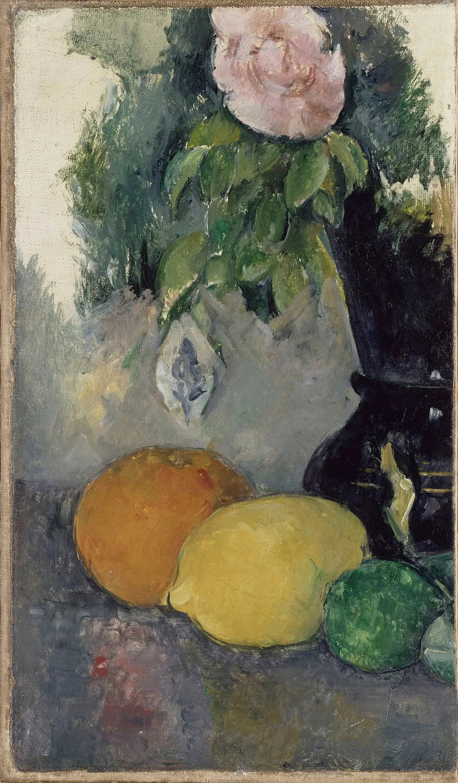 Natureza morta, rosa e frutas - Paul Cézanne