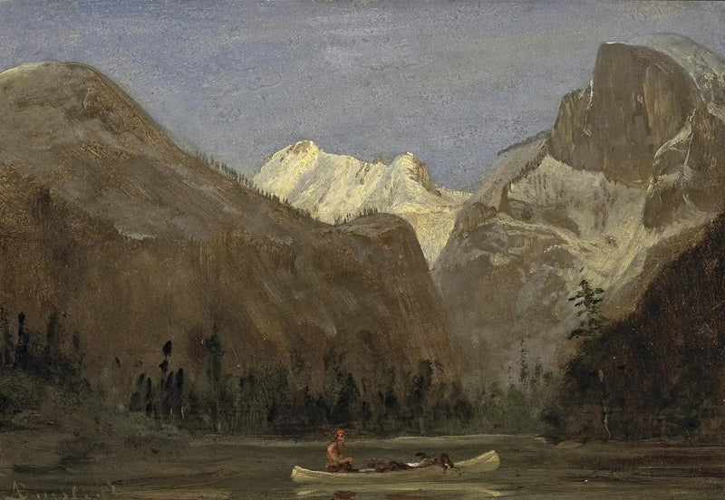 Navegando pelo vale de Yosemite com Half Dome ao longe - Albert Bierstadt