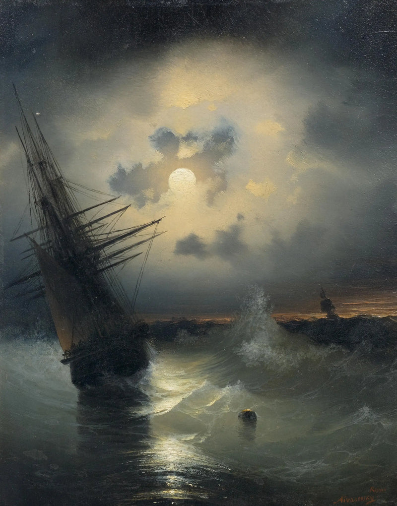 Navio à vela no mar à luz da lua. - Ivan Aïvazovski