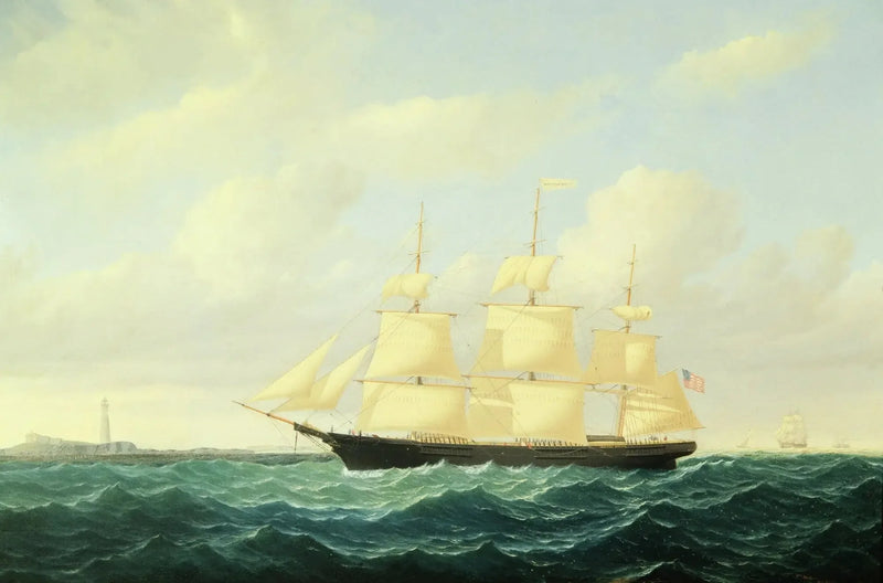 Navio clipper de ondas ao largo do farol de Boston - William Bradford