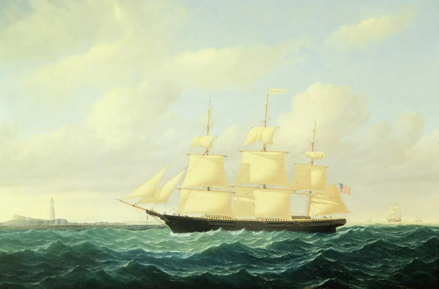 Navio clipper de ondas ao largo do farol de Boston - William Bradford