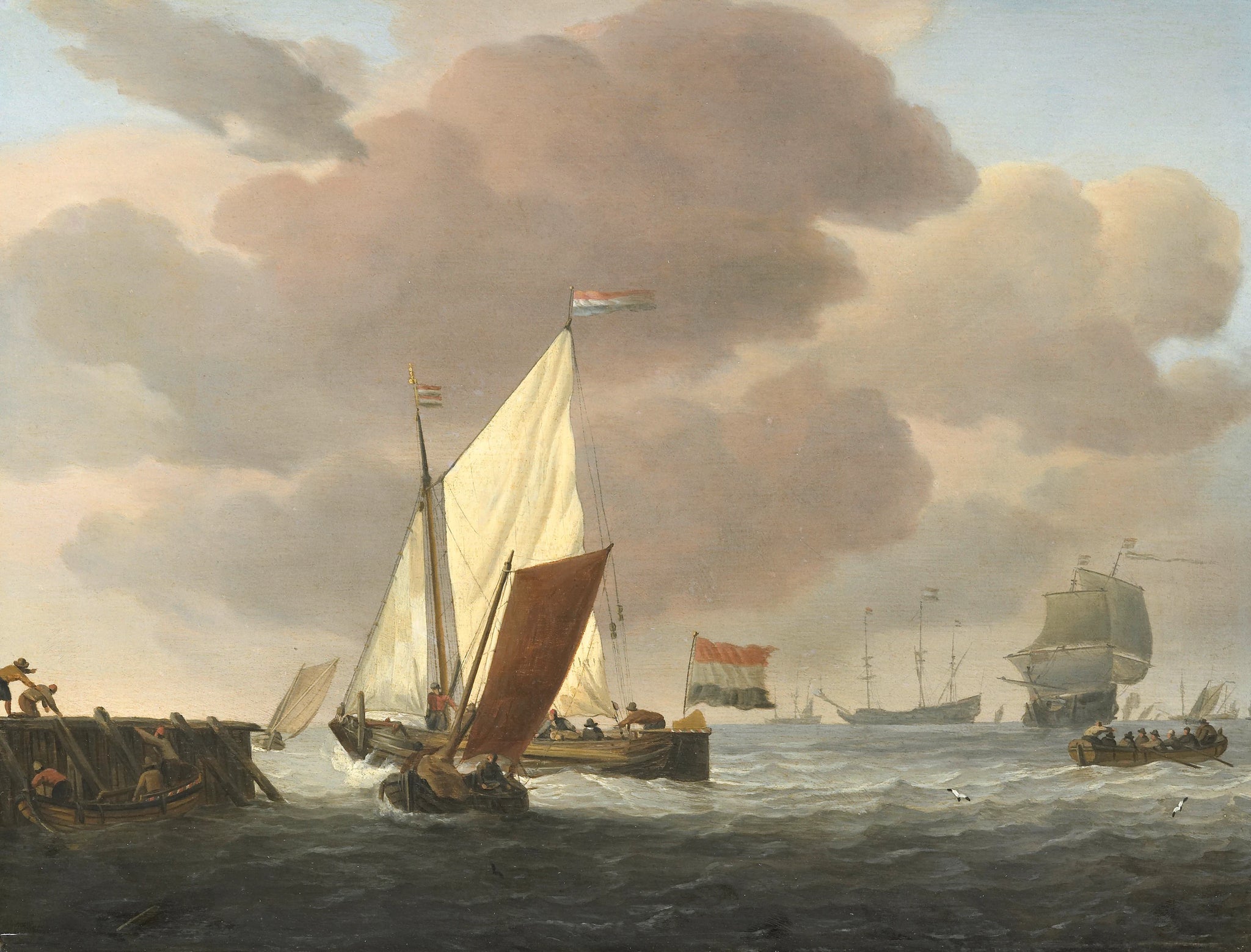 Navires au large des côtes dans une forte brise - Willem Van de Velde le Jeune