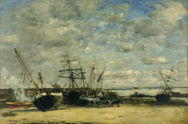 Navios e cavalos na costa - Eugène Boudin