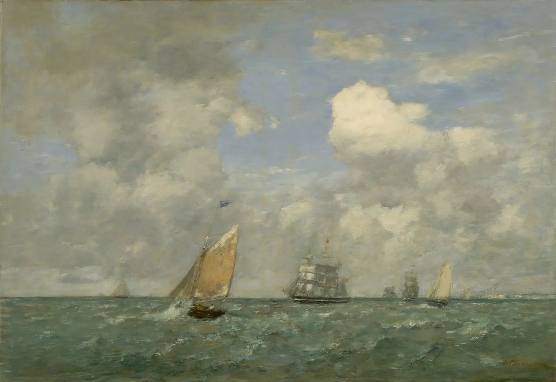 Navires et voiliers au départ du Havre - Eugène Boudin image 1 tableau peint à l’huile sur toile