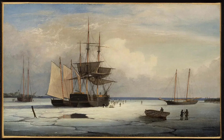 Navios presos no gelo ao largo da ilha Ten Pound, Gloucester - Fitz Henry Lane