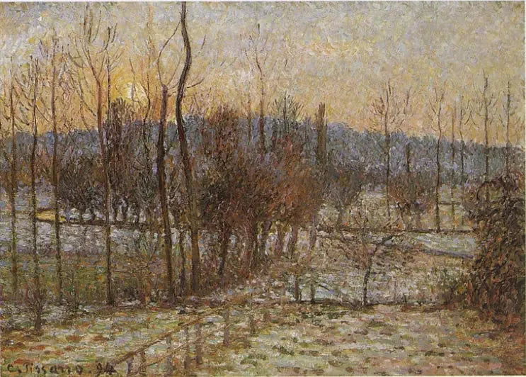 Neve, pôr do sol, Éragny - Camille Pissarro