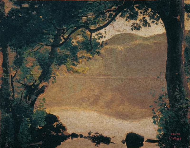 Nemi, o lago visto através das árvores - Jean-Baptiste Camille Corot