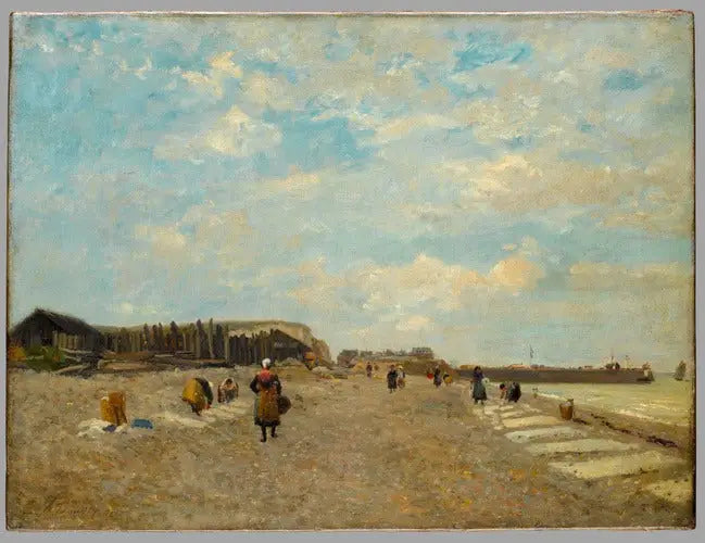 Normandas estendendo roupas em uma praia - Eugène Boudin
