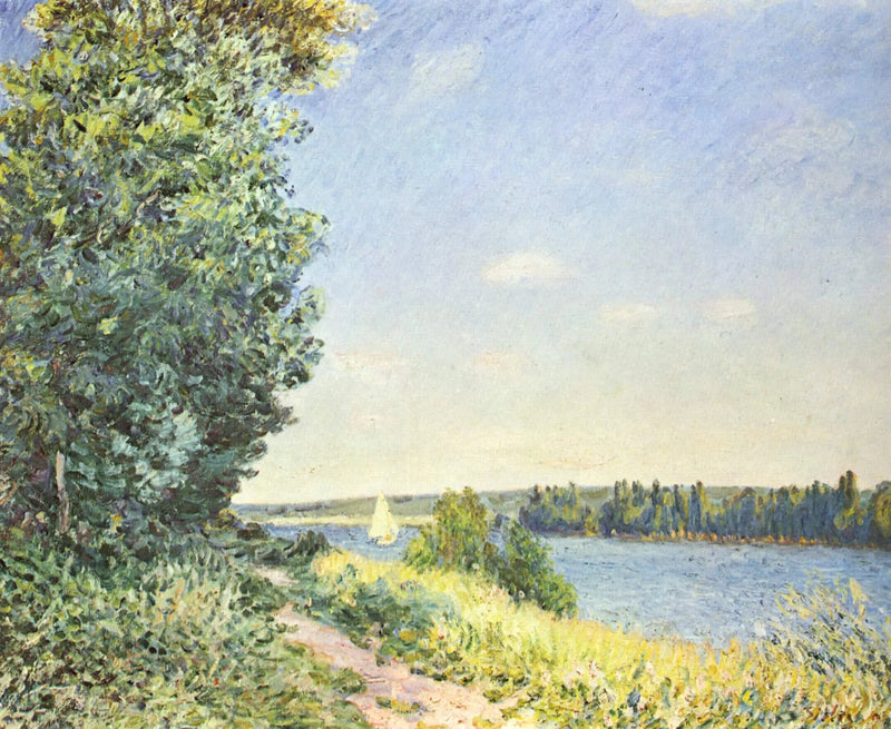 Normandia, a trilha à beira da água, noite em Sahurs - Alfred Sisley