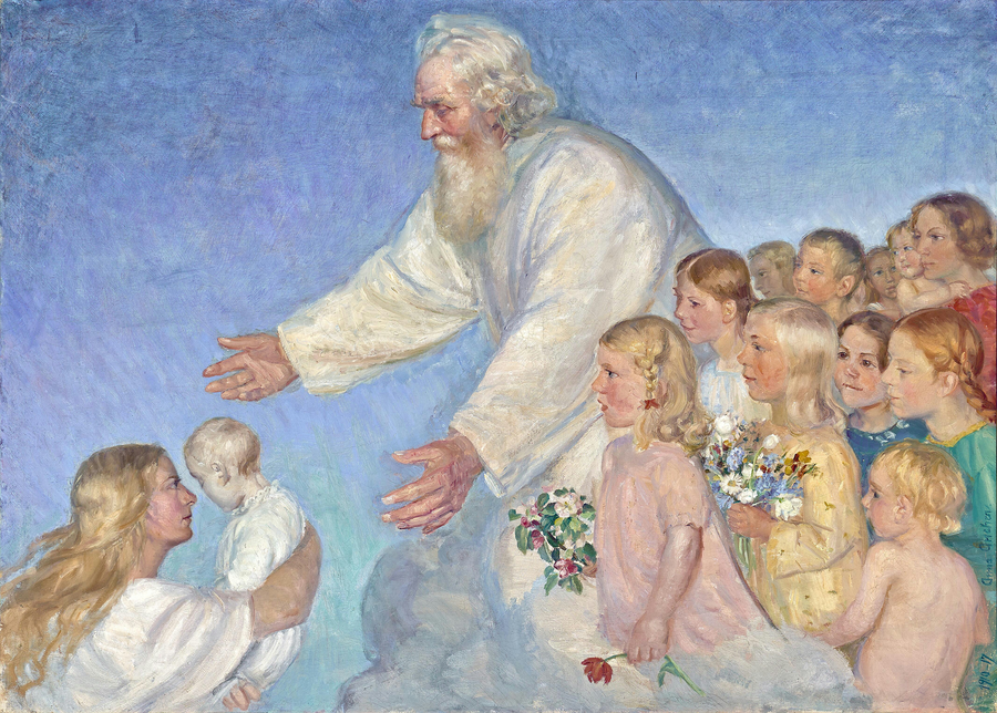 Nosso Senhor acolhe a criança morta. - Anna Ancher