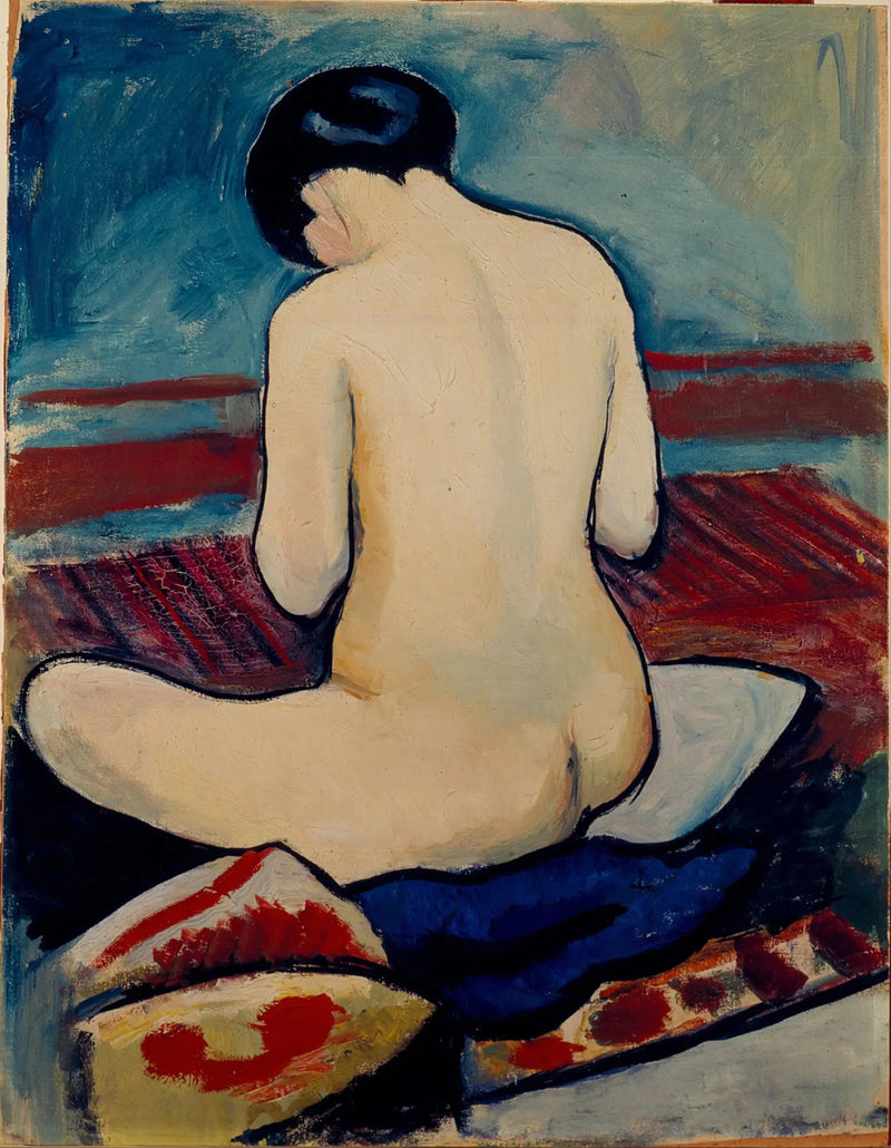 Nu sentado com um travesseiro - August Macke