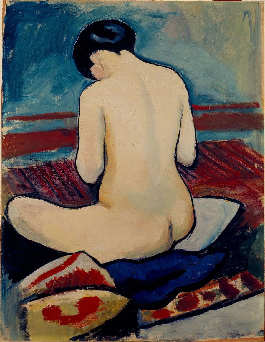 Nu sentado com um travesseiro - August Macke