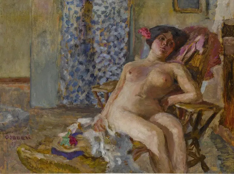 Nu sentado, Flores no cabelo (Estudo de nu) - Pierre Bonnard