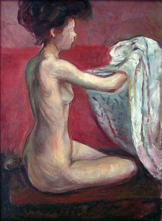 Nu sentado sobre um fundo vermelho - Edvard Munch