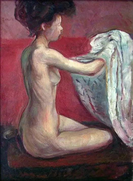 Nu sentado sobre um fundo vermelho - Edvard Munch