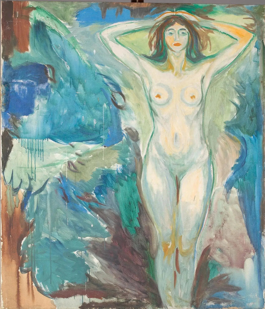Nu em pé sobre um fundo azul - Edvard Munch