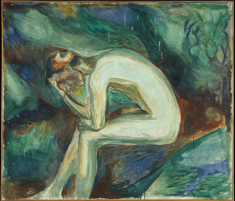 Nu masculino sentado na floresta - Edvard Munch