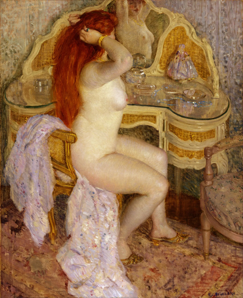 Nua sentada na penteadeira - Frederick Carl Frieseke