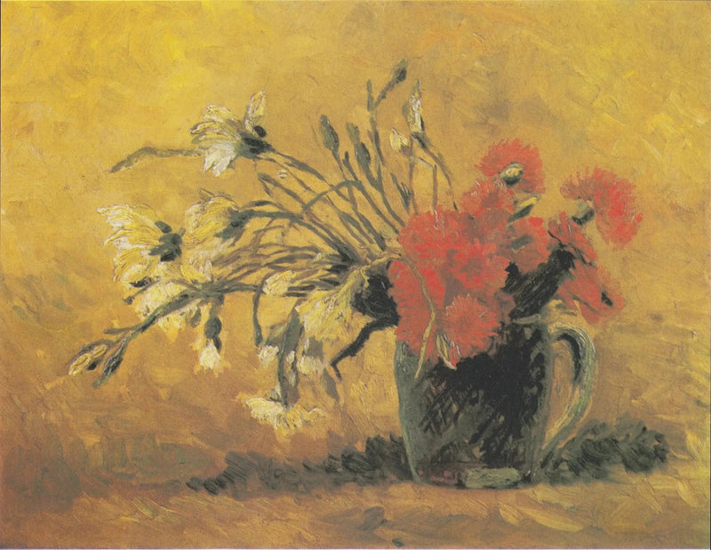 Vaso com cravo vermelho e branco sobre fundo amarelo - Vincent van Gogh
