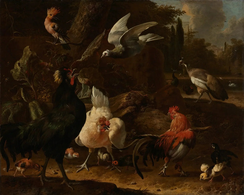 Pássaros em um parque - Melchior de Hondecoeter