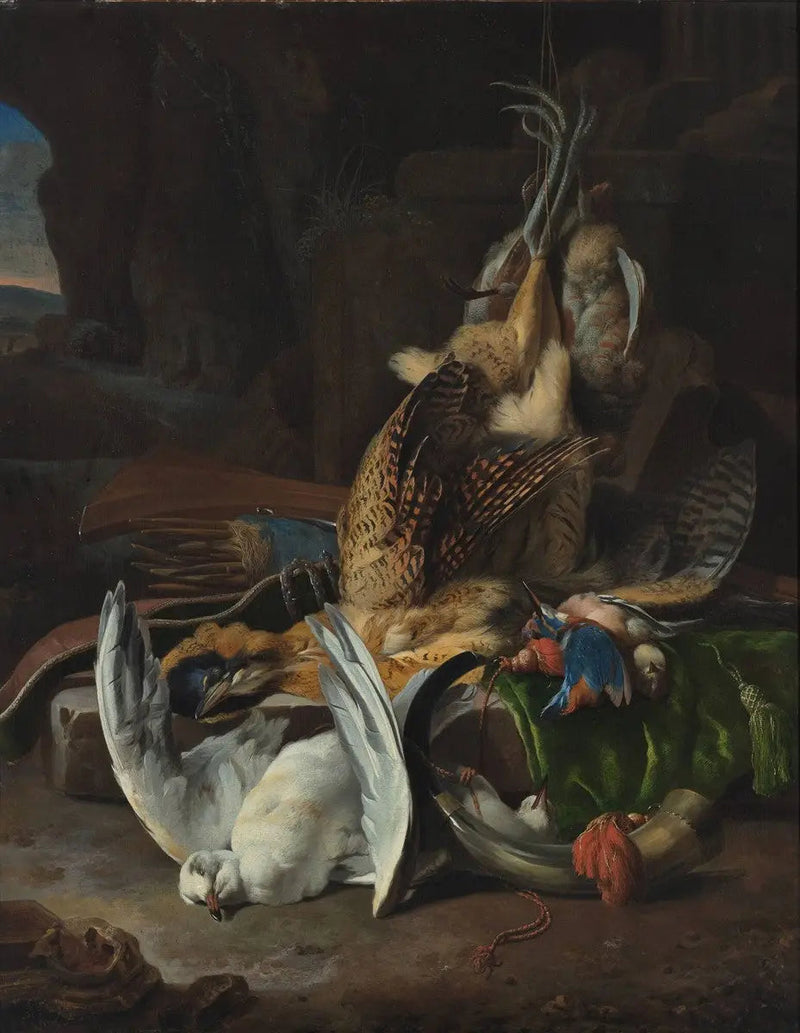 Pássaros mortos e acessórios de caça - Melchior de Hondecoeter