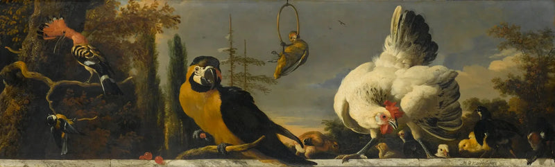 Pássaros em uma balaustrada - Melchior de Hondecoeter