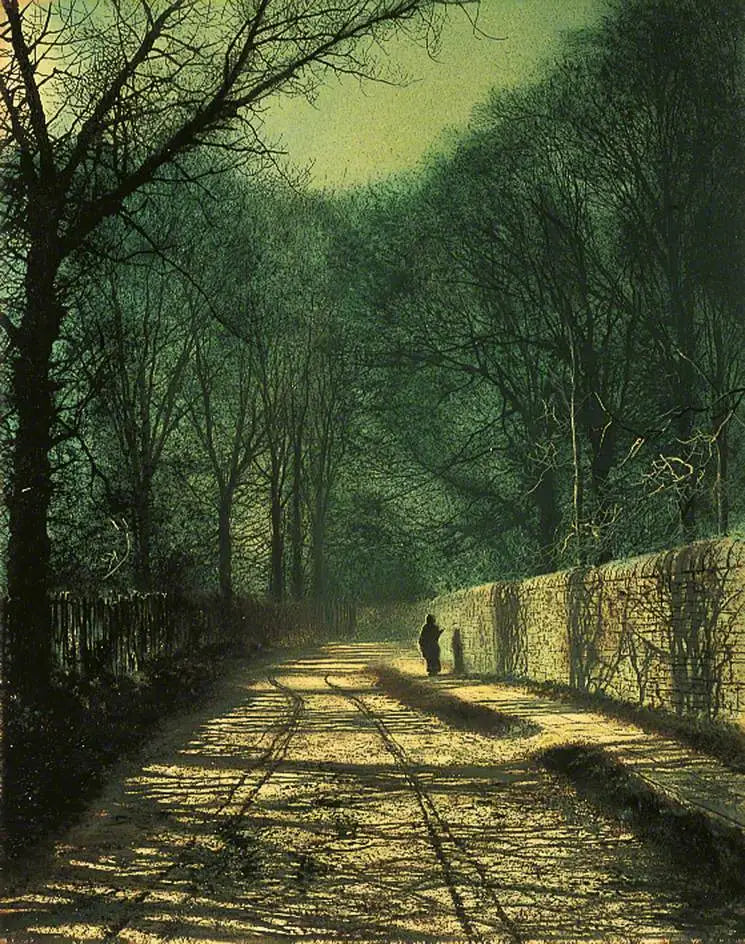 Sombras das árvores na parede do parque, Roundhay, Leeds - John Atkinson Grimshaw