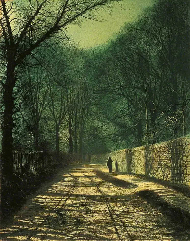 Sombras das árvores na parede do parque, Roundhay, Leeds - John Atkinson Grimshaw