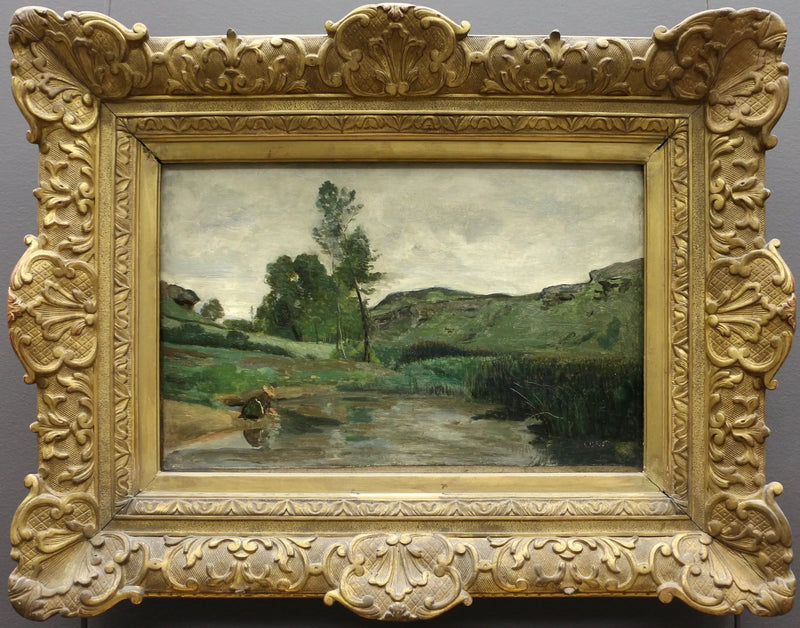 Optevoz. Lavadeira à beira do rio - Jean-Baptiste Camille Corot