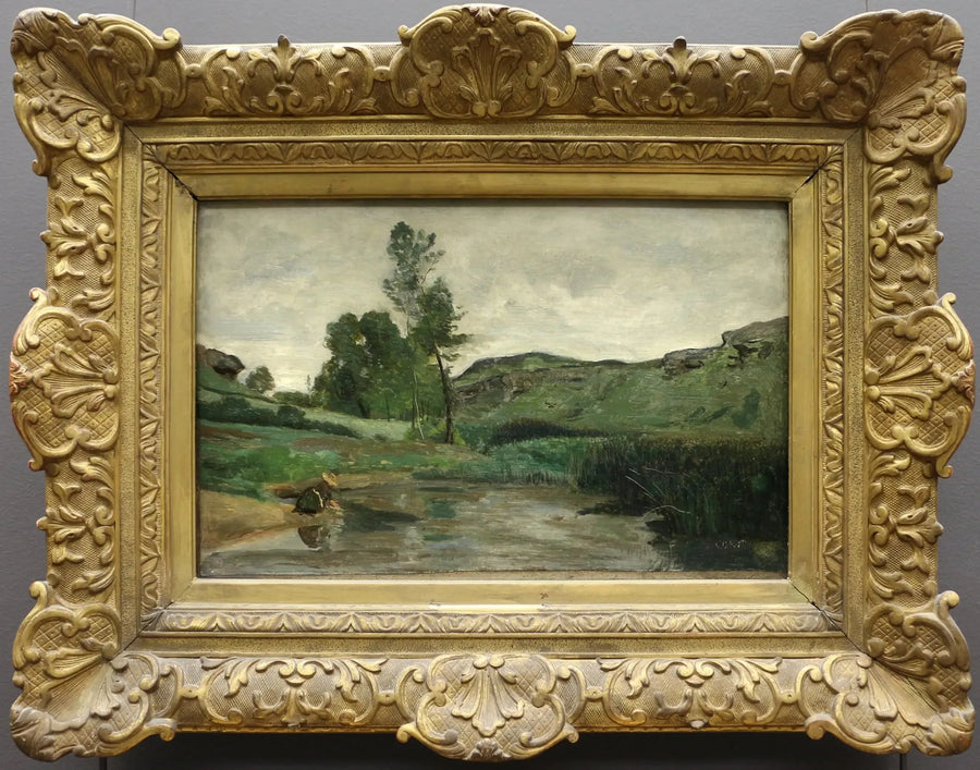 Optevoz. Lavadeira à beira do rio - Jean-Baptiste Camille Corot