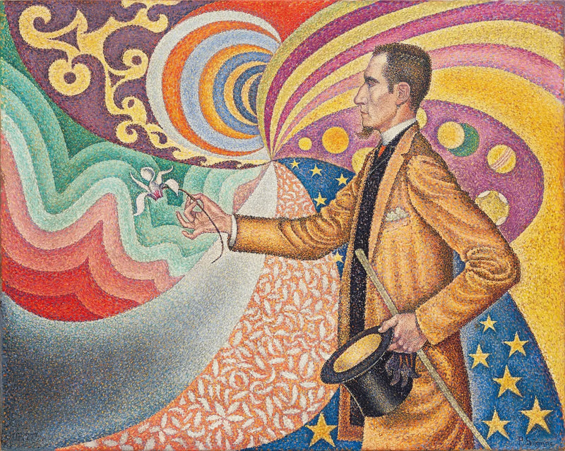 Opus sobre o esmalte de um fundo rítmico de medidas e ângulos, de tons e matizes, retrato de M. Félix Fénéon em 1890 - Paul Signac