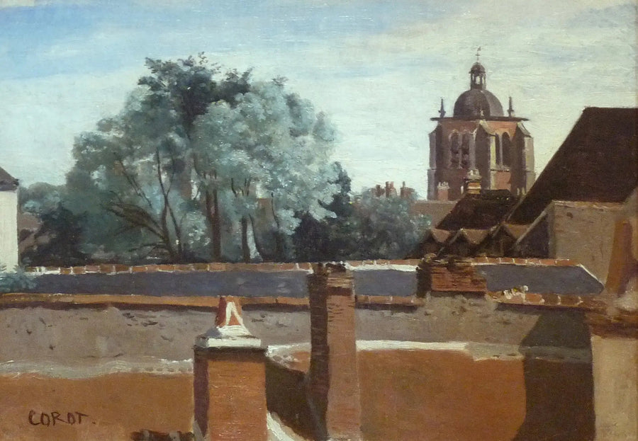 Orléans, vista de uma janela olhando para a torre Sainte-Paterne - Jean-Baptiste Camille Corot