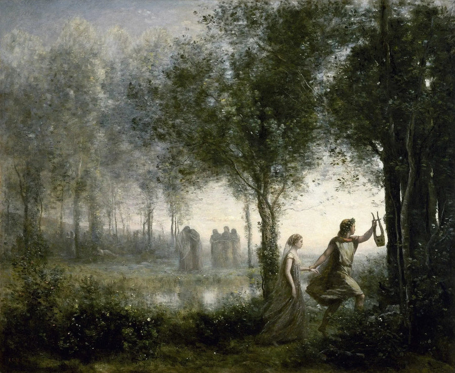 Orfeu puxando Eurídice do inferno - Jean-Baptiste Camille Corot