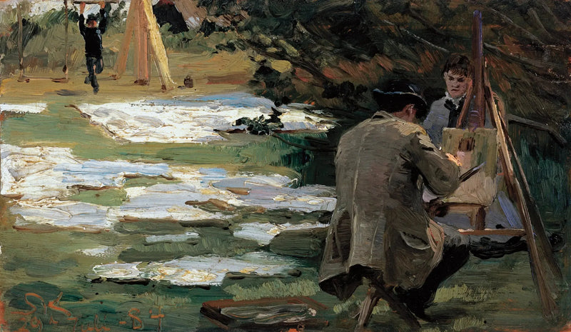 Oscar Björck pintando no jardim de Brøndum - Peder Severin Krøyer